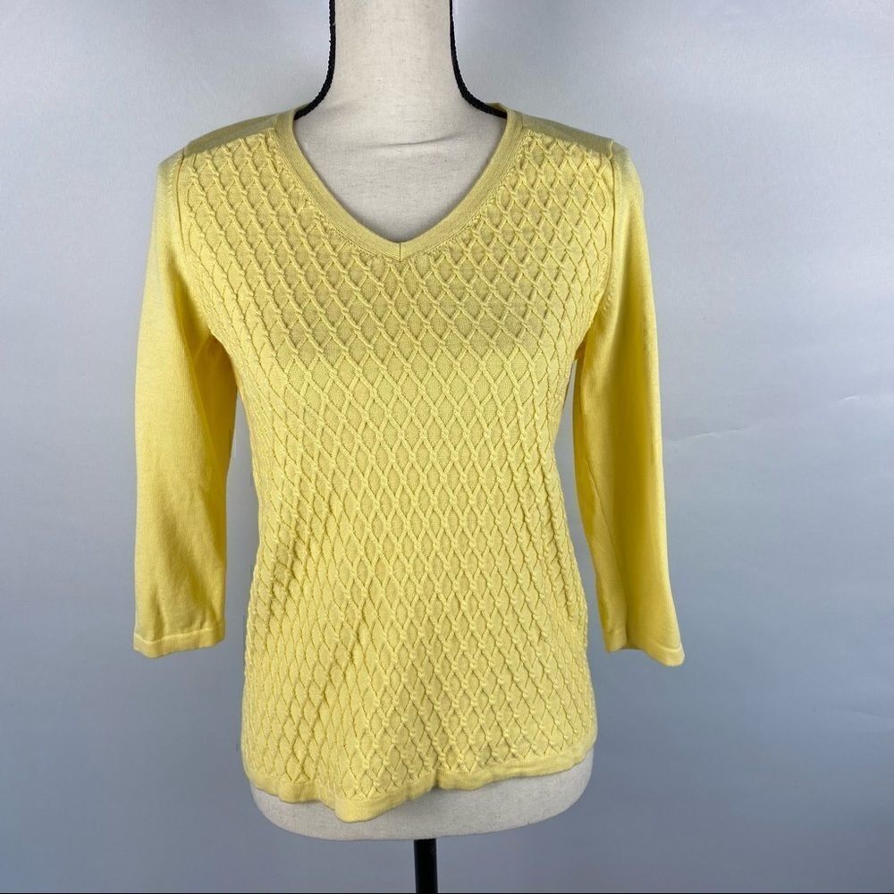 Talbots Yellow Diamond Detail Knit Sweater